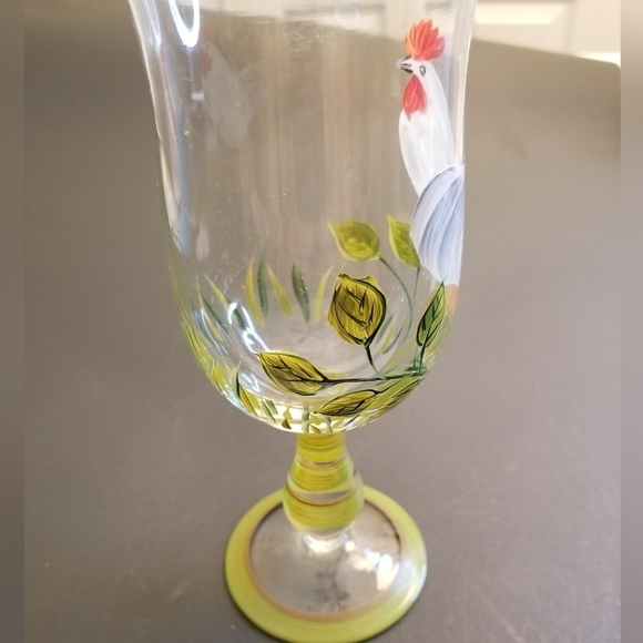 HandPainted Clear Glass 7 1/2" Vase with Colorful Chicken Country Hen  Decor - Picture 2 of 10